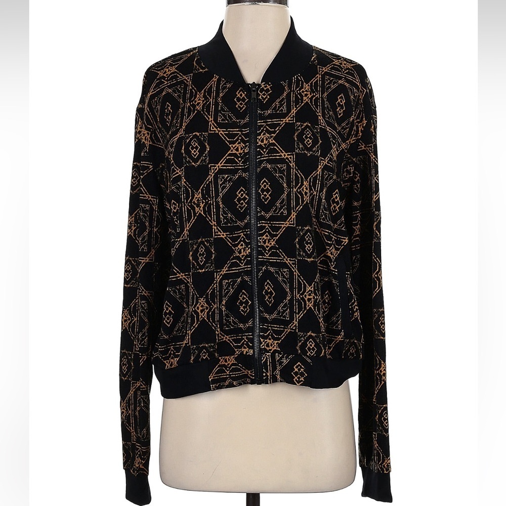 LuLaRoe Stevie Holiday Elegant Collection Black Gold Bomber Jacket Size L NWT